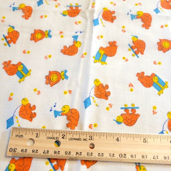 Cotton Fabric Orange Cartoon Turtles Playing Music Flying Kites 16" x 44" - Picture 6 of 12